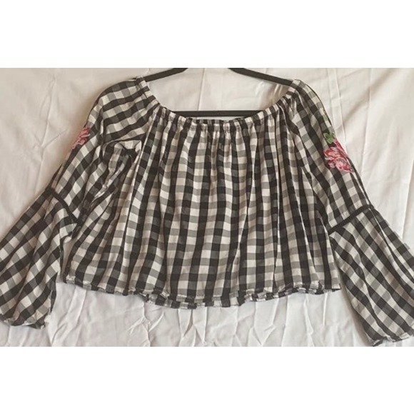 Plaid Bell Sleeve Blouse- Size Medium - Picture 6 of 7